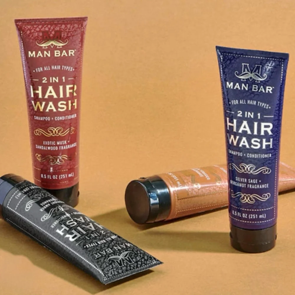 MAN BAR 2 in 1 HAIR WASH Shampoo + Conditioner in Spiced Tobacco Scent Travel